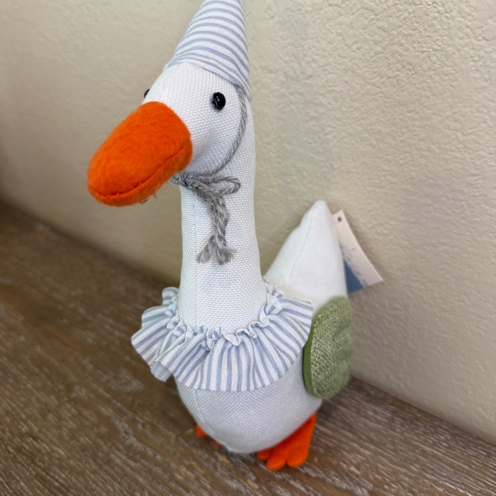 Charming Goose Plush Toy with Striped Hat